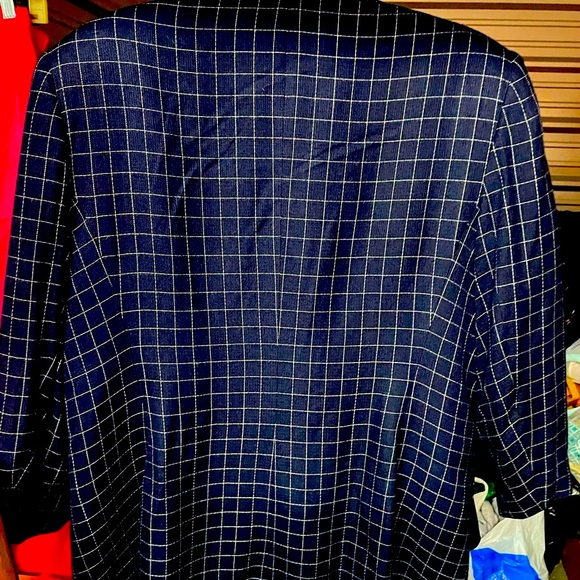 Blue blazer with white pinstripes size 16 medium weight PTP 25 - Picture 2 of 4